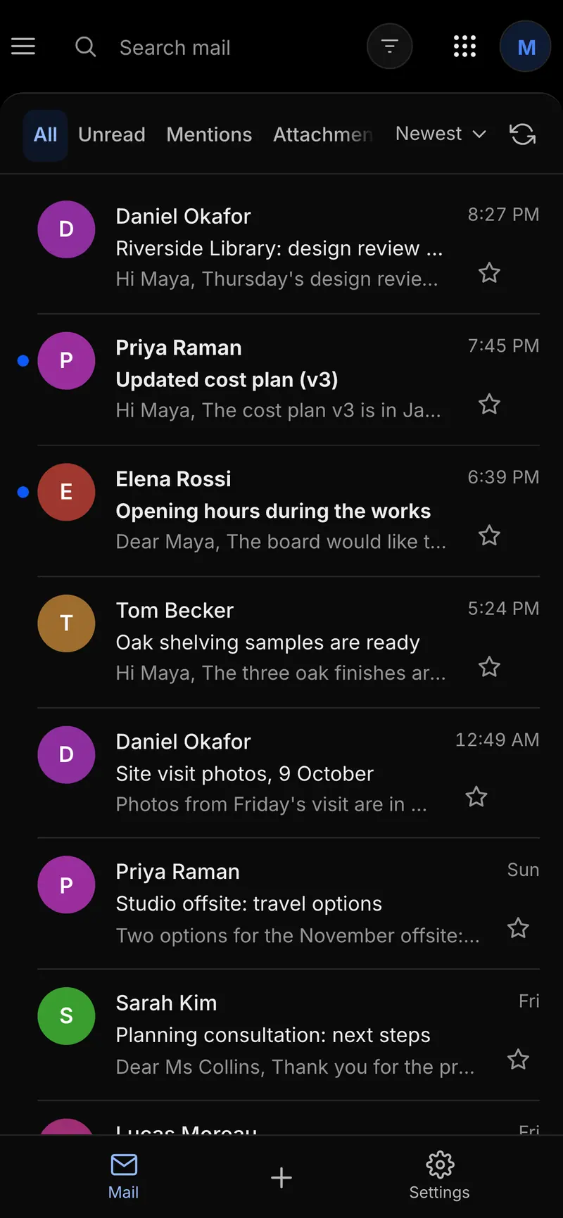 Woosool Barid inbox on a phone