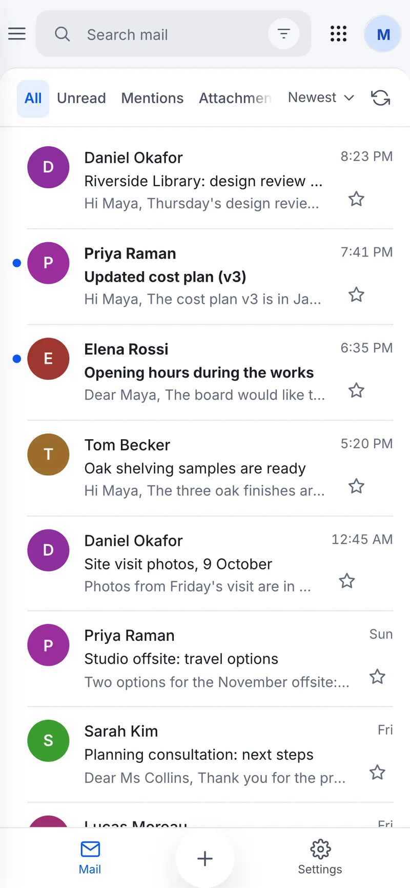 Woosool Barid inbox on a phone